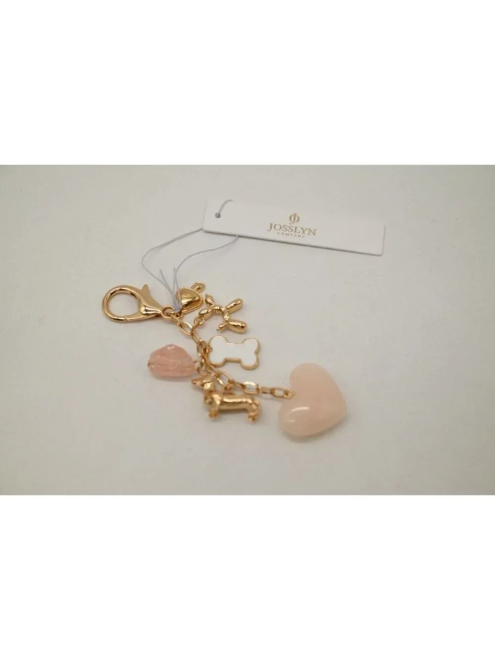 NWT Josslyn Bag Charm Heart Dog Bone Key Chain Pink Dachshund Accessory Jewelry